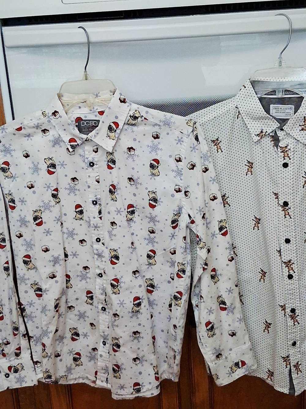Free Planet White Holiday Pug Print Button-Down Shirt